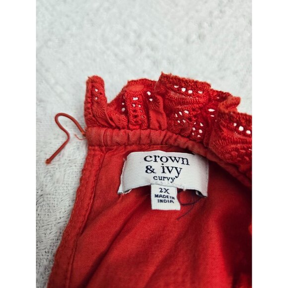 Crown & Ivy Curvy orange Floral Embroidered Short Sleeve Top 2X - Picture 3 of 8